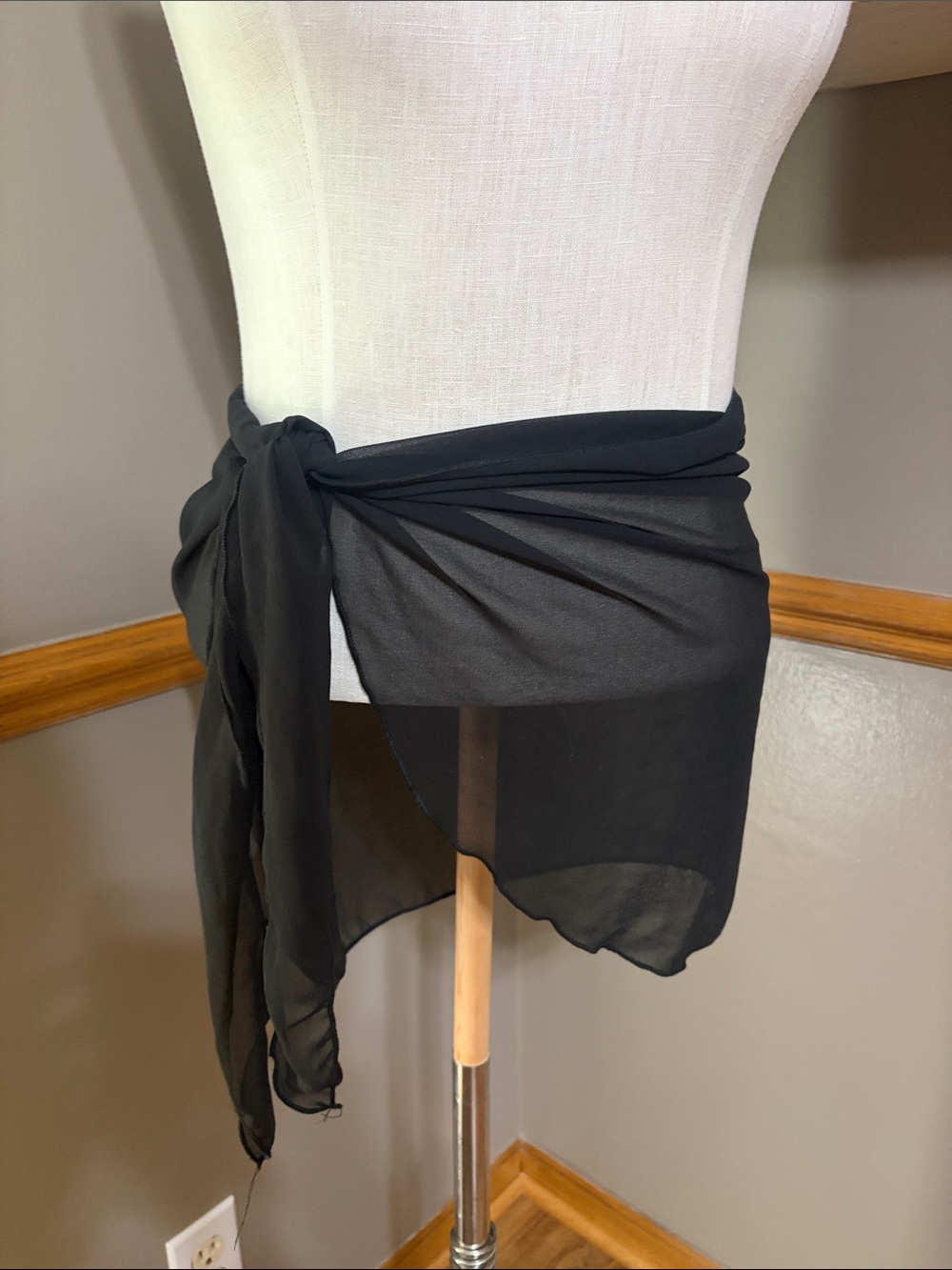 Ekouaer Sheer Black Sarong Wrap Tie-Front Beach Cover up